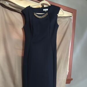 EUC Calvin Klein-86-1Elegant Blue Dress with Chain Detail